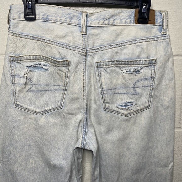 American Eagle Acid Wash Distressed High Rise Mom Jean 100% Cotton Size 6 - Picture 5 of 12